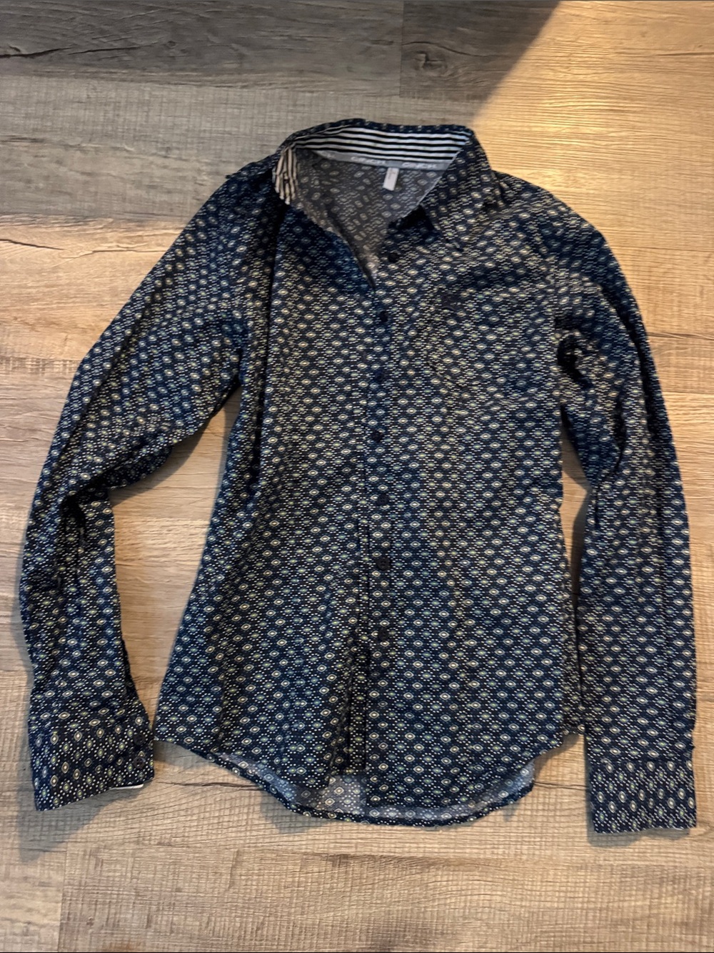 Cinch Kids S Navy Patterned Long-Sleeve Button-Down Shirt